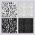 A set of seamless abstract monochrome patterns. Black and white print with wavy lines, dots and spots. Brush strokes are hand- Royalty Free Stock Photo