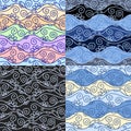 A set of seamless abstract wavy patterns of different colors.