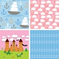 Set 3 seamless background. Castle, fairytale landscape. vector Royalty Free Stock Photo