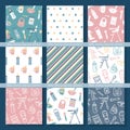 Set of seamless vector backgrounds on the theme of baby feeding Royalty Free Stock Photo