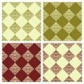 Set of seamless backgrounds with golden and maroon classic patterns.