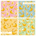 Set of seamless pattern with bright yellow, hand-drawn bananas Royalty Free Stock Photo