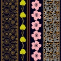 Set of seamless batik borders with bohemian elements. Royalty Free Stock Photo