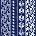 Set of seamless batik borders with bohemian elements. Royalty Free Stock Photo