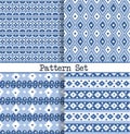 A set of seamless blue and white oriental vintage Moroccan patterns for fabric, wrapping, design and backgrounds.