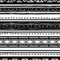 Set of seamless borders for design. Horizontal stripes. Black and white print for your textiles.