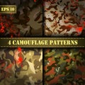 Set of 4 seamless camouflage pattern vector. Royalty Free Stock Photo