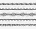 Set seamless chain link. Different chains silhouette black and white isolated on background.