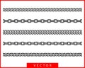 Set seamless chain link. Different chains silhouette black and white isolated on background. Chainlet line design elements