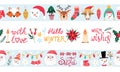 Set of seamless Christmas, New Year borders. Vector illustration isolated on white. Border pattern for banners, washi tape