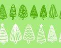 A set of seamless Christmas tree borders. collection of Christmas trees in white and green colors. horizontal stripes template