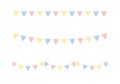 Set of seamless cute pastel colored triangle party buntings. Baby and kids party decoration.