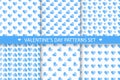 Set of seamless cute patterns with hearts - 14 february concept. Repeatable blue backgrounds for Valentine`s day. Royalty Free Stock Photo