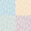 Set of Seamless decorative foliage pattern. Elegant vintage texture branches with white leaves on color background. Tempate for Royalty Free Stock Photo