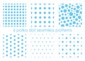 Set of seamless dotted patterns. Polka dot backgrounds. Abstract textures. Blue backdrops