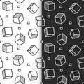 Set of Seamless, endless patterns with graphic cube elements in pop art style. Seamless patterns in black and white background, Royalty Free Stock Photo