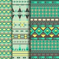 Set of seamless ethnic pattern in green Royalty Free Stock Photo