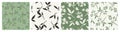 Set of seamless floral patterns. Green and beige vector backgrounds.