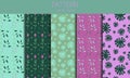 A set of seamless flower patterns in a flat style. Vector pattern in the same color palette and combined with each other Royalty Free Stock Photo
