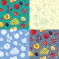 Set of seamless fruit and berry pattern.