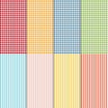 Set of seamless gingham, buffalo check plaid and bed linen patterns. Eight checkered and striped seamless patterns