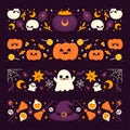 Set of seamless Halloween borders. Tape template. Vector illustration isolated on white. Ghost, trick or treat sweets, skull. Flat Royalty Free Stock Photo