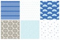 Set of seamless hand drawn patterns. Vector traditional Japanese surface design.