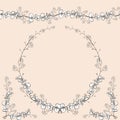 Set of seamless horizontal ornament, vintage openwork wreath at the corner decors. Openwork handmade vector isolat