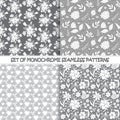 Set of seamless monochrome vector floral patterns.