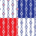 Set of Seamless nautical patterns on blue, red, white background Royalty Free Stock Photo