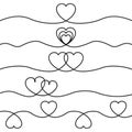 Set of seamless ÃÂontinuous line in heart shape border for valentines, mother day, women greeting invitation - vector