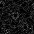 Set of seamless with openwork flower in black and white color flower patterns on white backgrounds, sample for fabric and print