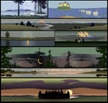 Set of 8 seamless panoramical landscapes Royalty Free Stock Photo