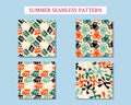 Set with seamless pattern with abstract blots.Four summer prints