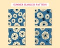 Set with seamless pattern with abstract flowers. Set of four summer prints Royalty Free Stock Photo