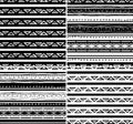 Set of seamless pattern with african borders for design. Horizontal stripes. Black and white print for your textiles.