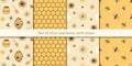 Set of seamless pattern with bees and hives