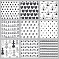 Set of seamless pattern black and white in Scandinavian style