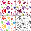Set of seamless pattern with cats footprints