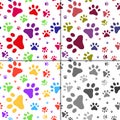 Set of seamless pattern with cats footprints Royalty Free Stock Photo