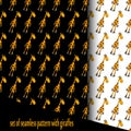 Set of seamless pattern with Cheerful giraffe. vector