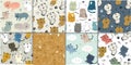 Set of seamless pattern with cute cats. childish vector illustration for textile,fabric Royalty Free Stock Photo