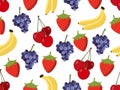 Set of seamless pattern with fruit. Pattern of bananas, cherries, strawberries and grapes. Royalty Free Stock Photo