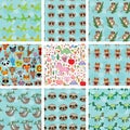 Set of 9 seamless pattern with funny animals on