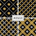 Set of seamless pattern golden silvern lines, points, cage