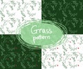 Set of seamless pattern with grass, flower. Floral vector illustration, white background Royalty Free Stock Photo