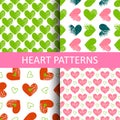 Set seamless pattern with grunge hearts