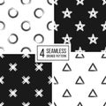 Set of seamless pattern grunge polka dots, triangle, star, cross