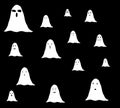 Set of seamless pattern Halloween spooky white ghosts isolated on a black background for fabric, textile, wrapping, scrapbooking. Royalty Free Stock Photo