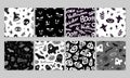 Set of Seamless Pattern Happy Halloween, Mystical Elements on Black and White Background. Colorful Collection Cartoon illustration Royalty Free Stock Photo